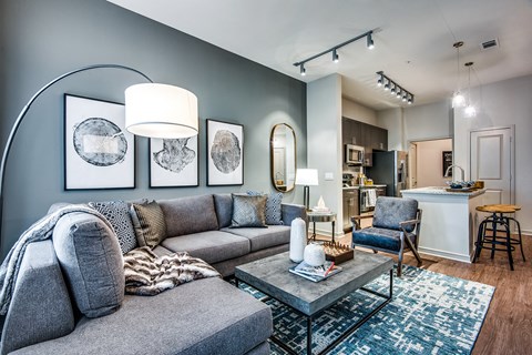 a living room with a couch and a coffee table